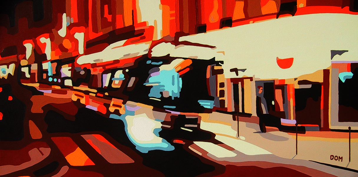 The Bus in the streets painting by Dominique Massot
