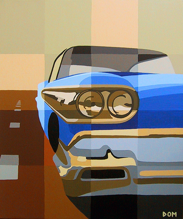 Blue Oldsmobile painting by Dominique Massot